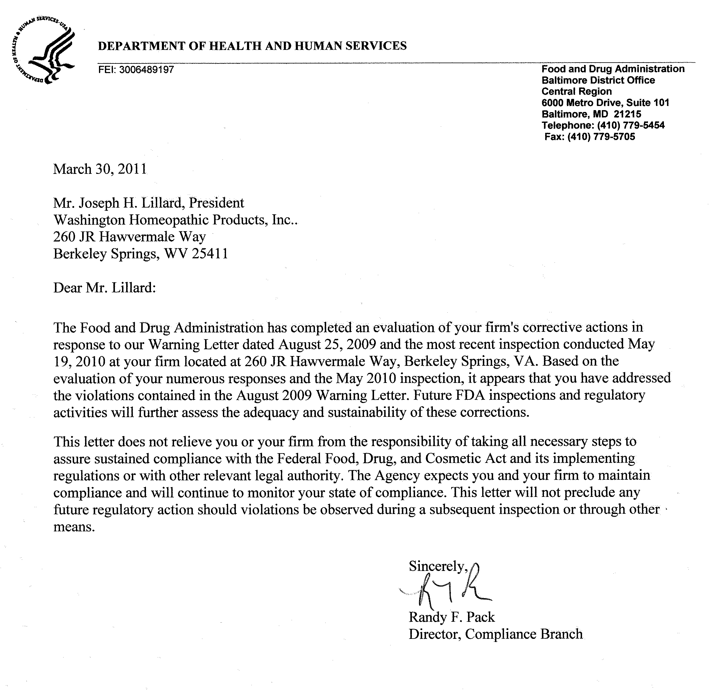 Mock Response To A FDA Warning Letter - Fda Promotional 